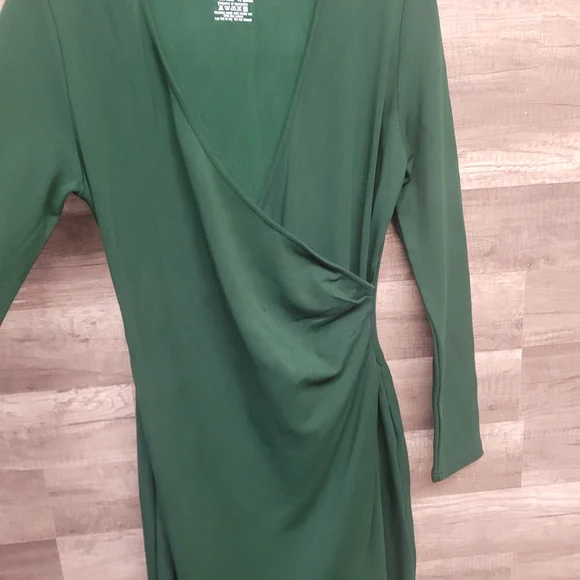 OGL Move Size L Surplice Wrap Midi Dress Green Long Sleeve Eco-Mousse Stretch - Picture 9 of 16